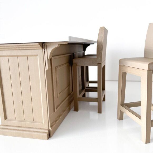 Barbie Integrity Doll Oak Kitchen Island 1:6 Scale 3 Matched Chairs 3D Printed - Picture 6 of 14